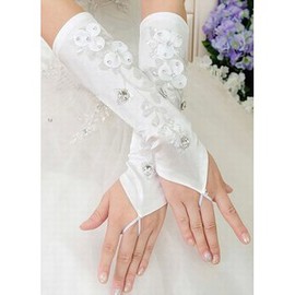 Gants en satin avec application Blanc Chic mariée