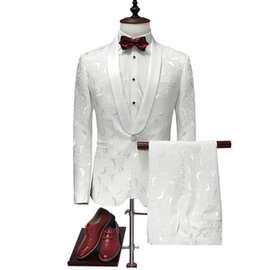 Tuxedos blanc slim fit châle revers blazer costumes 2 pièces