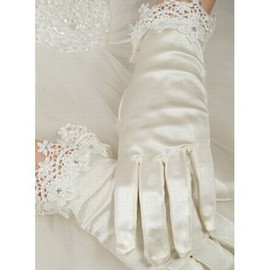 Taffetas de luxe avec cristal blanc Gants de mariée de luxe