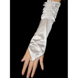 Taffetas floral blanc élégant | Gants de mariée modestes