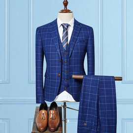 Costumes pour mariage dernier affaires plaid costume bleu hommes 3 pièces