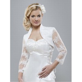 Taffetas blanc élégant | dentelle Modeste ourlet Bolero