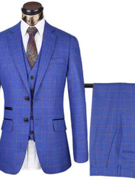 Costumes hommes plaid taille européenne décontracté bleu royal 3 pièces