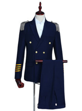 Costumes slim fit hommes double boutonnage costumes hommes bleu marine blazer