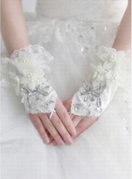 Satin perles ivoire Gants de mariée de luxe