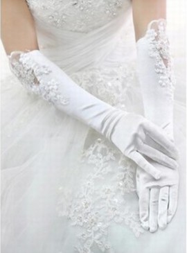 Satin blanc Application élégants | Gants de mariée modestes