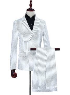 Coréen rayé robe de mariée costume avec pantalon 2 pièces fête homme hommes blazer