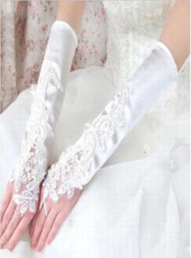 Satin blanc Application Gants de mariée élégante