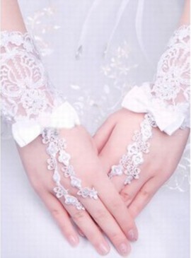 Dentelle avec bowknot blanc Chic | Gants de mariée modernes