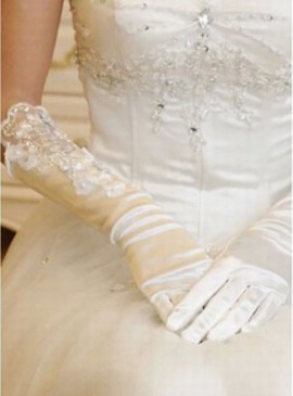 Gants en satin avec application Blanc moderne de mariée