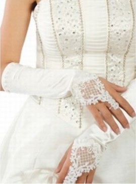 Perlée taffetas élégante broderie gants blancs de mariée