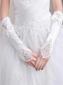 Gants en satin avec bowknot blanc moderne de mariée