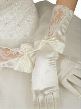 Taffetas avec bowknot blanc Chic | Gants de mariée modernes