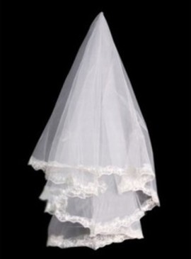 Belle ourlet de dentelle court voile de la mariée