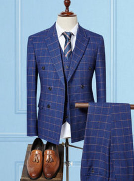 Vêtements hommes costumes de mariage pour hommes bleu plaid scène formels