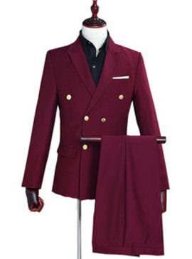 Décontracté costume blazer avec pantalon 2 pièces fête homme vin rouge