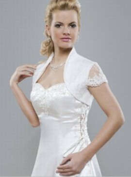 Blanc taffetas dentelle luxueuse ourlet Bolero