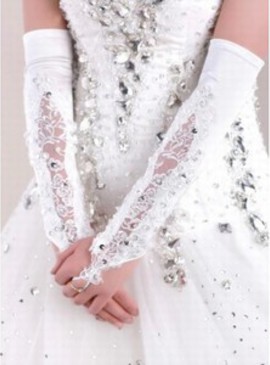 Satin Sequin Blanc Gants de mariée modestes