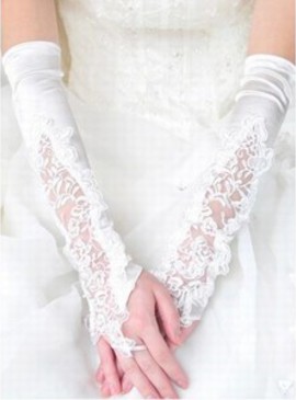 Satin avec application Blanc Chic | Gants de mariée modernes