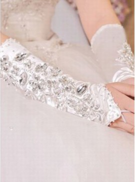 Satin avec cristal de luxe Gants de mariée blanche