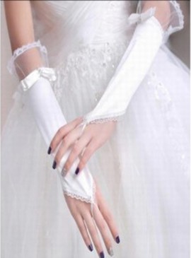 Satin Dentelle Hem Blanc Chic | Gants de mariée modernes