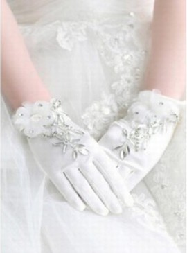 Avec Crystal White Satin Chic | Gants de mariée modernes