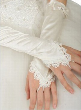 Taffetas avec bowknot Blanc Gants de mariée élégante