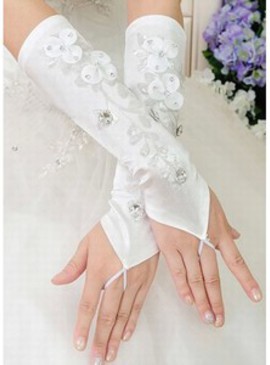 Gants en satin avec application Blanc Chic mariée