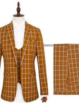 Plaid smoking 3 pièces costumes haute qualité hommes slim fit dernier modèle