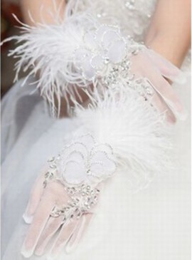 Organza avec Crystal Blanc Gants de mariée de luxe