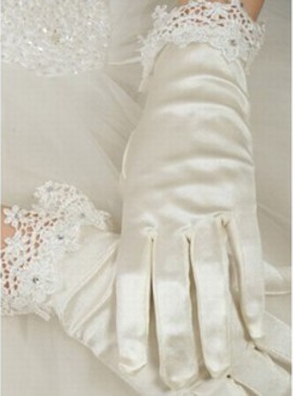 Taffetas de luxe avec cristal blanc Gants de mariée de luxe