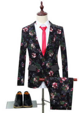 Ensemble slim fit hommes costumes 2 pièces impression florale smoking hommes costume