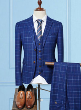 Costumes pour mariage dernier affaires plaid costume bleu hommes 3 pièces