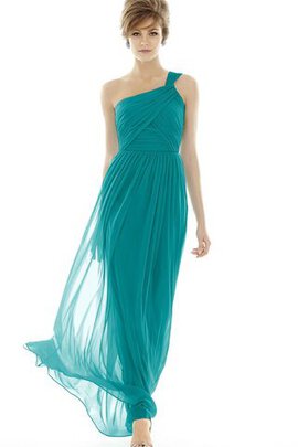 Robe demoiselle d'honneur longue d'épaule asymétrique manche nulle ruché avec chiffon