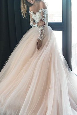 Robe de mariée enchanteur avec manche longue en tulle a-ligne naturel