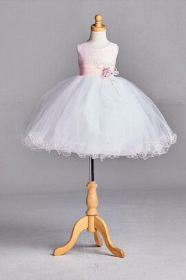 Robe cortège fille manche nulle avec perle avec ruban textile en tulle de mode de bal