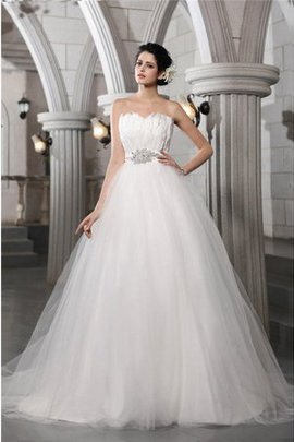 Robe de mariée longue avec sans manches de traîne mi-longue avec perle en cuir