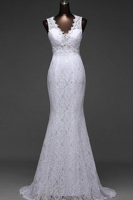 Robe de mariée naturel manche nulle cordon dos nu avec décoration dentelle