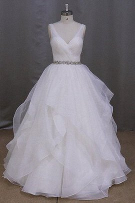 Robe de mariée ruché de mode de bal de traîne courte v encolure manche nulle