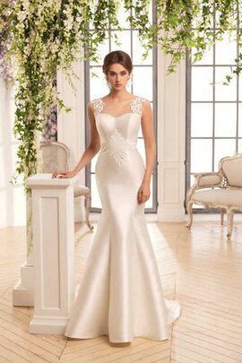 Robe de mariée luxueux avec manche courte de traîne moyenne au bord de la mer en satin