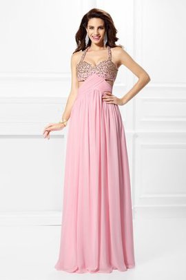 Robe de soirée naturel manche nulle en chiffon avec perle de princesse