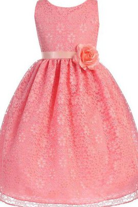 Robe cortège fille naturel avec zip avec décoration dentelle ligne a avec fleurs