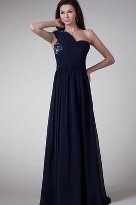 Robe de soirée d'épaule asymétrique en chiffon avec cristal ligne a jusqu'au sol