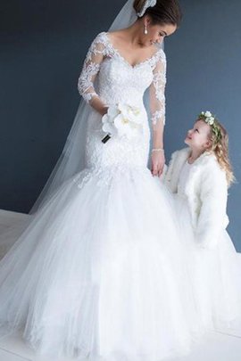 Robe de mariée glamour en 3/4 manche de traîne moyenne de traîne courte naturel