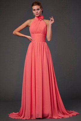 Robe demoiselle d'honneur a-ligne avec fleurs avec chiffon manche nulle dénudé