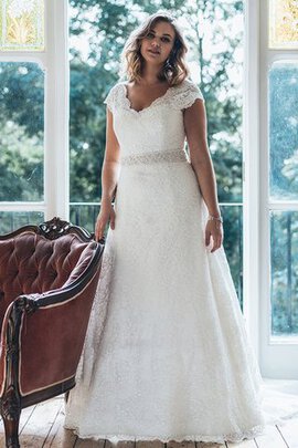 Robe de mariée avec bouton ligne a avec manche courte en dentelle v encolure