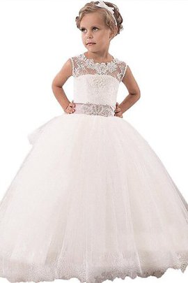 Robe cortège fille naturel de mode de bal en tulle manche nulle avec fleurs