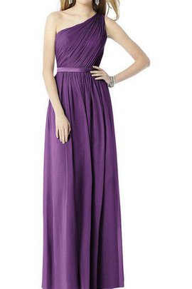 Robe demoiselle d'honneur longue ruché d'épaule asymétrique jusqu'au sol en chiffon