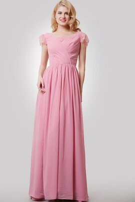 Robe demoiselle d'honneur plissé delicat avec chiffon avec manche courte avec sans manches