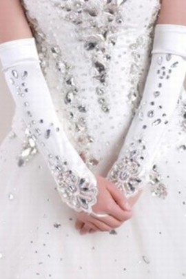 Satin de luxe avec des gants Crystal White mariée